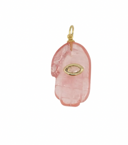 Natural Stone Hamsa Hand Pendant- Quartz