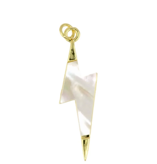 Gold Lightning Bolt Pendant with Mother of Pearl