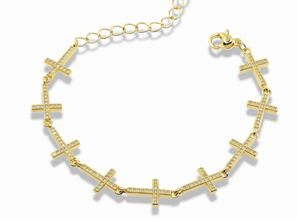 Gold Pavé Cross Link Bracelet