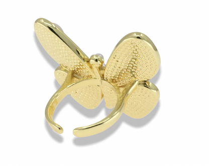 Gold Butterfly Statement Ring with Mother of Pearl Details