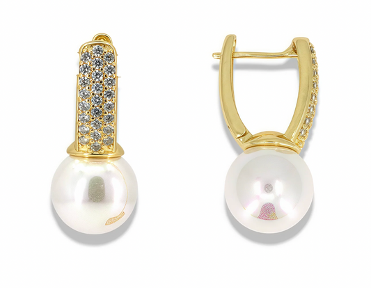 Pavé Crystal & Pearl Huggie Earrings