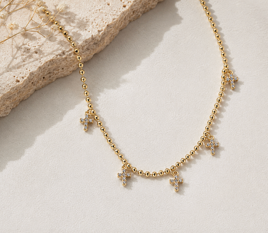Beaded Pave Cross Necklace