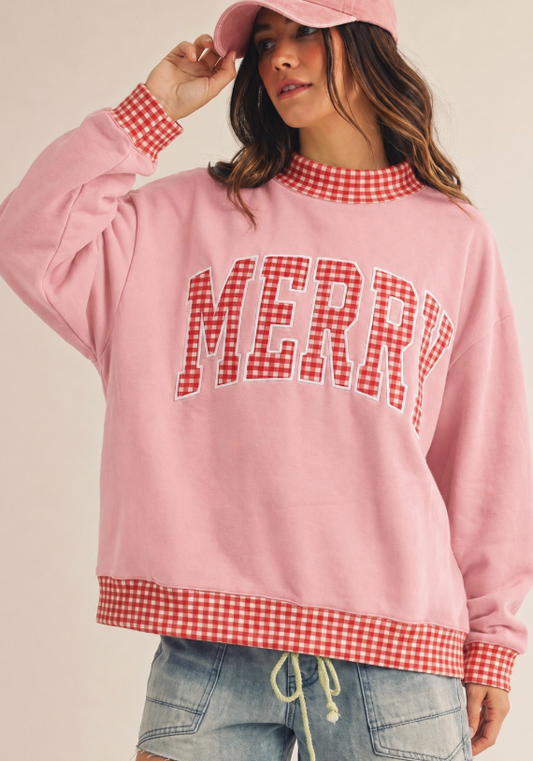 Merry Pink Gingham Sweatshirt
