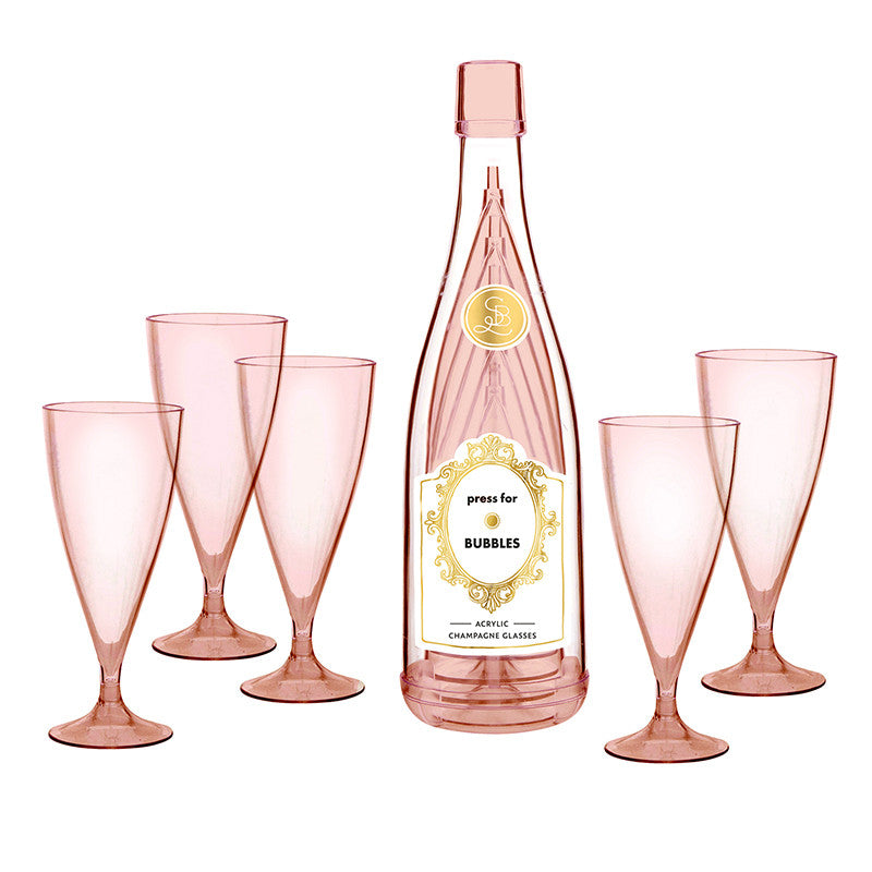 Acrylic Champagne Bottle + Glasses - Press For Bubbles PREORDER EARLY FEB