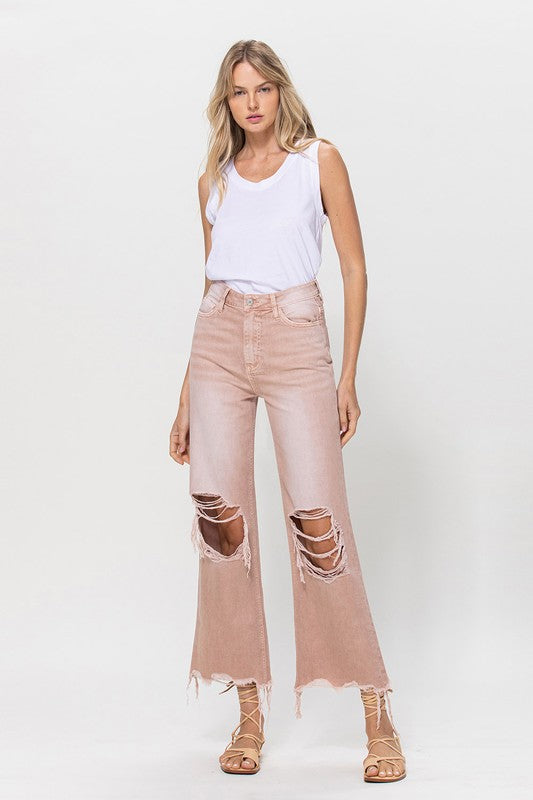 90's Vintage Crop Flare Jeans Light Rose- *Online only