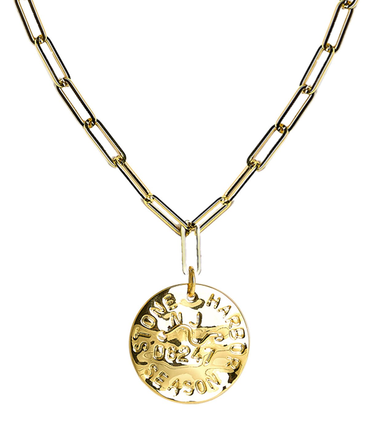 Beach Tag Charm Necklace – 18k Gold Plated