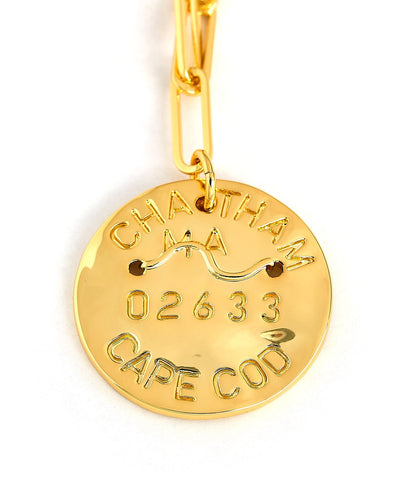 Beach Tag Charm Necklace – 18k Gold Plated