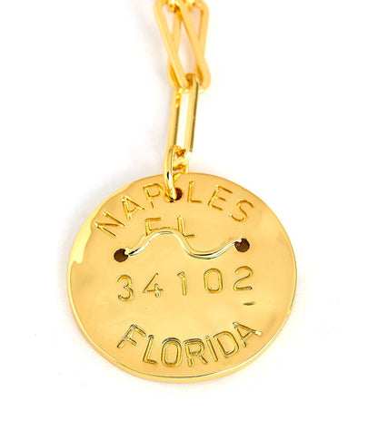 Beach Tag Charm Necklace – 18k Gold Plated