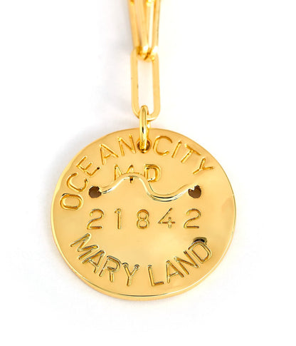 Beach Tag Charm Necklace – 18k Gold Plated
