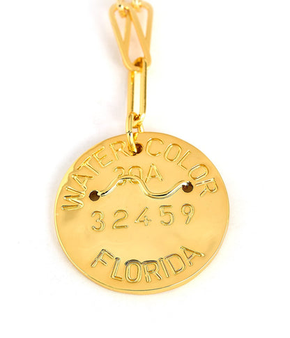 Beach Tag Charm Necklace – 18k Gold Plated