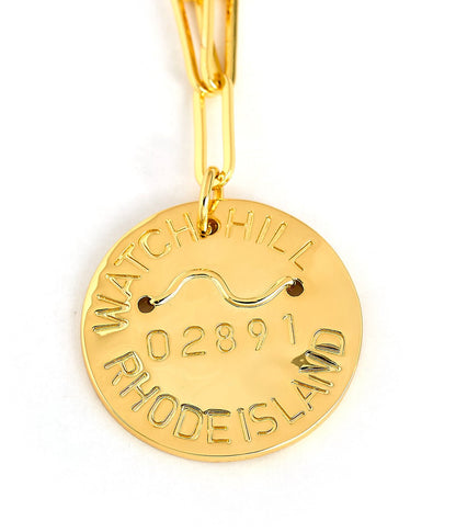 Beach Tag Charm Necklace – 18k Gold Plated