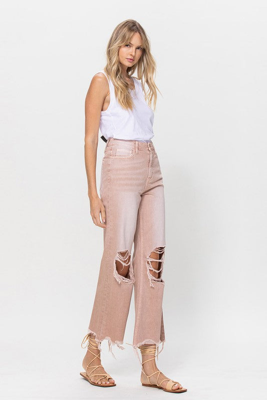 90's Vintage Crop Flare Jeans Light Rose- *Online only