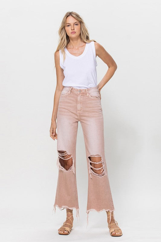 90's Vintage Crop Flare Jeans Light Rose- *Online only