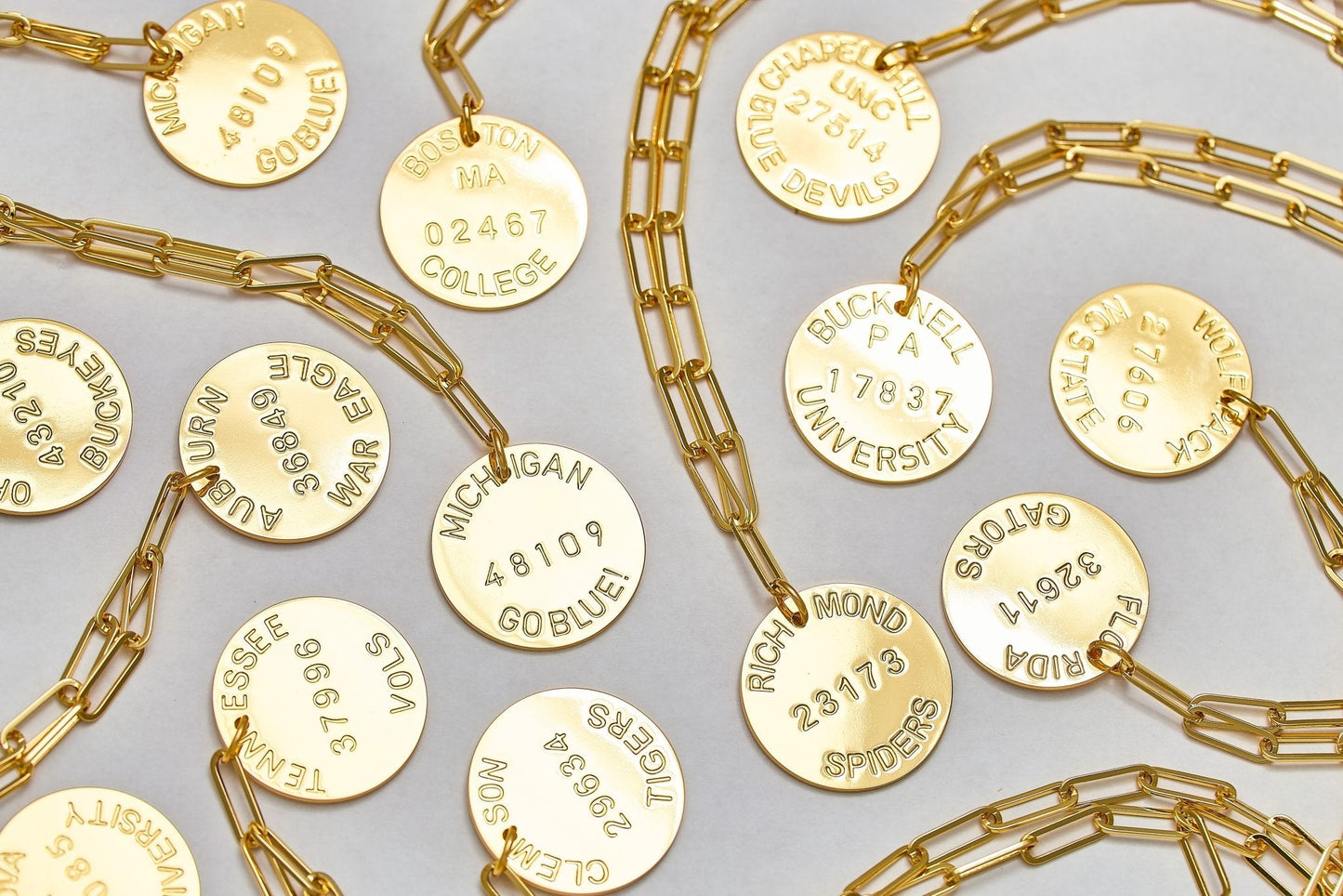 College Tag Charm Necklace - 18k Gold Plated Paper Clip Chain