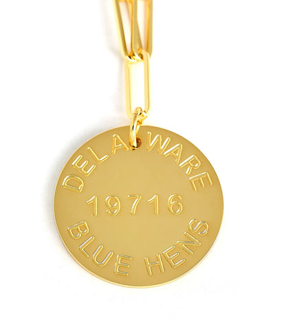 College Tag Charm Necklace - 18k Gold Plated Paper Clip Chain