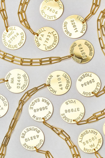 College Tag Charm Necklace - 18k Gold Plated Paper Clip Chain