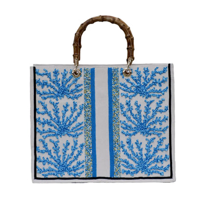 Custom Beaded Monogram Tote *Bamboo Handle