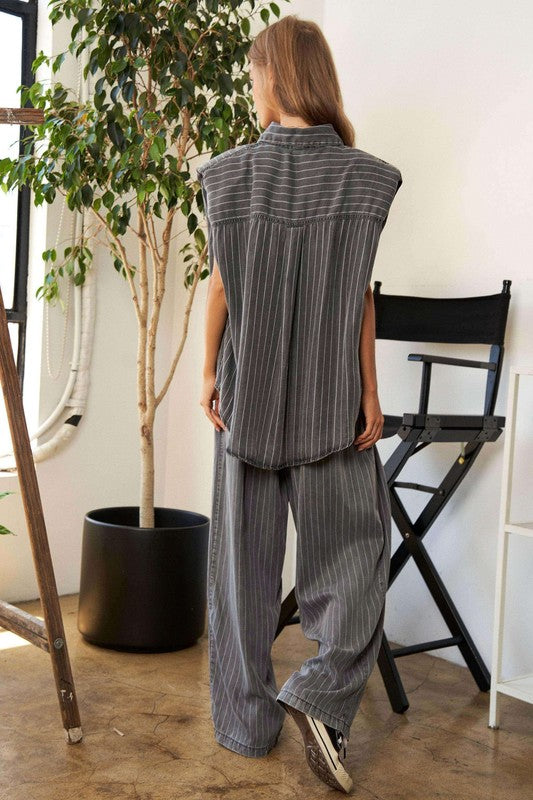 Stripe Button Down Shirt and Long Pants Set **IN STOCK SIZE SMALL