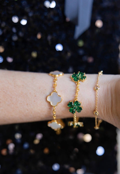 The Catherine Bracelet - Emerald Clover Stone adjustable Bracelet  - 18k Gold Plated-Darby Clark Collection