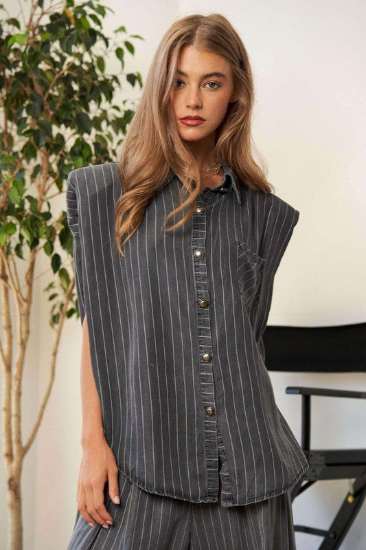 Stripe Button Down Shirt and Long Pants Set **IN STOCK SIZE SMALL
