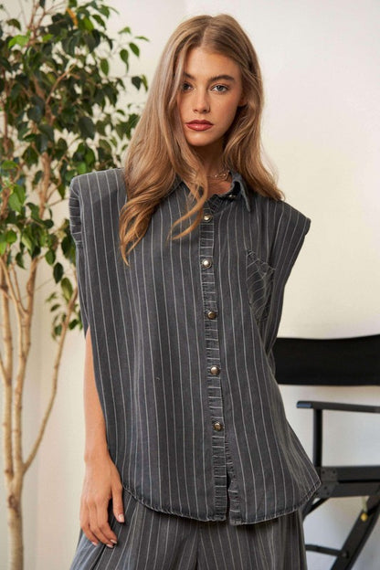 Stripe Button Down Shirt and Long Pants Set **IN STOCK SIZE SMALL