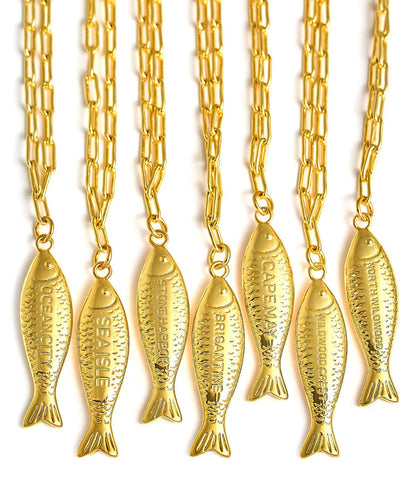Fish - Beach Town - Small Paper Clip Chain Necklace - 18k Gold Plated 18 Inches