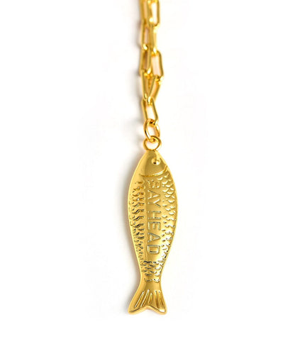 Fish - Beach Town - Small Paper Clip Chain Necklace - 18k Gold Plated 18 Inches