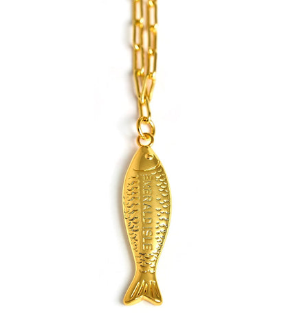Fish - Beach Town - Small Paper Clip Chain Necklace - 18k Gold Plated 18 Inches