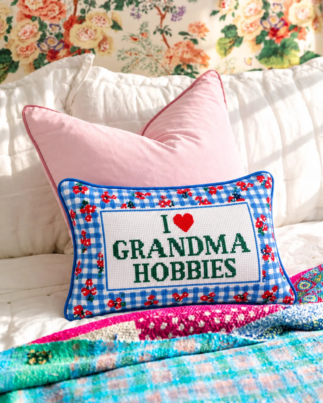 Grandma Hobbies Needlepoint Pillow