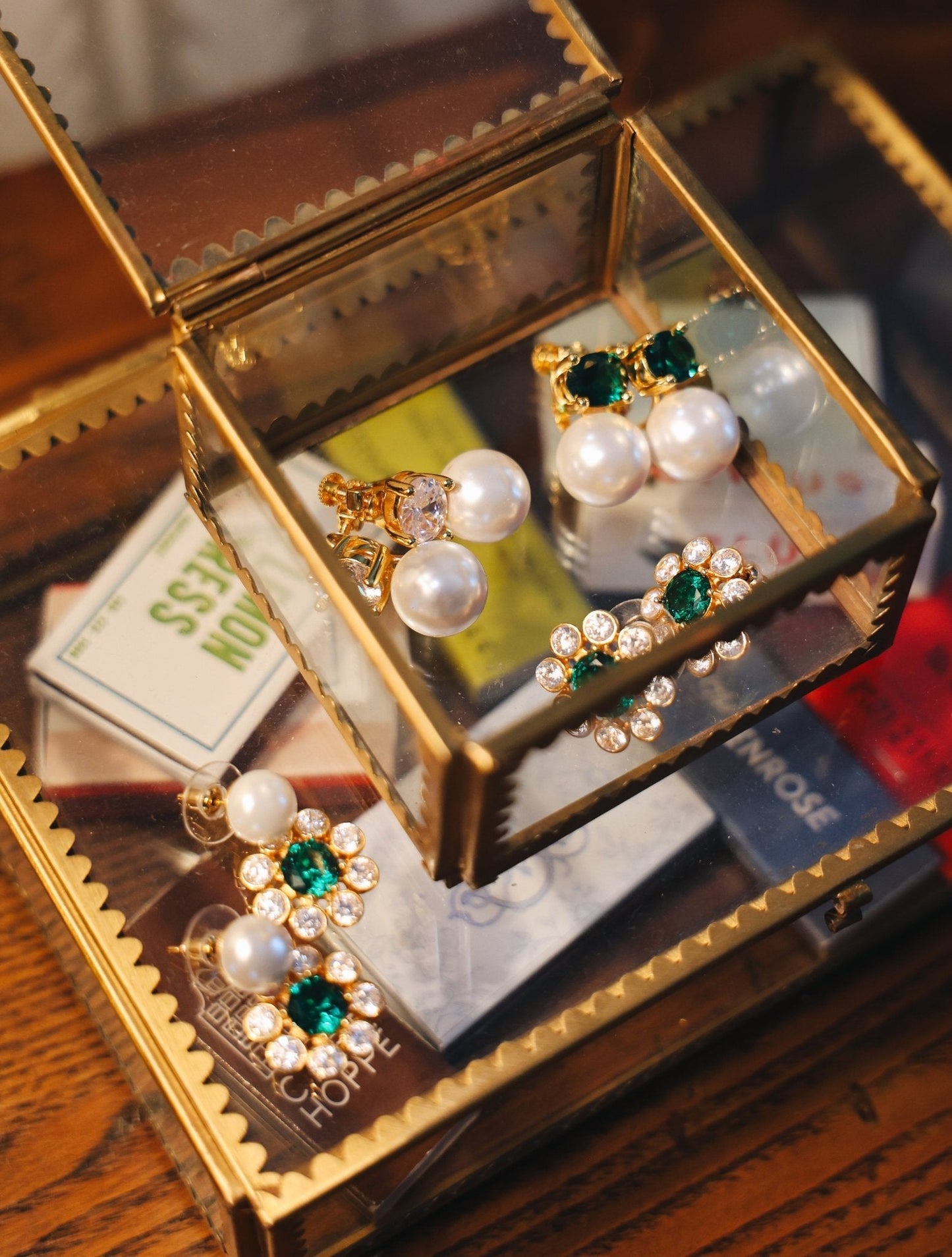 Kelly- Emerald  Stud Earrings- 18k Gold Plated - Belle of the Ball Collection