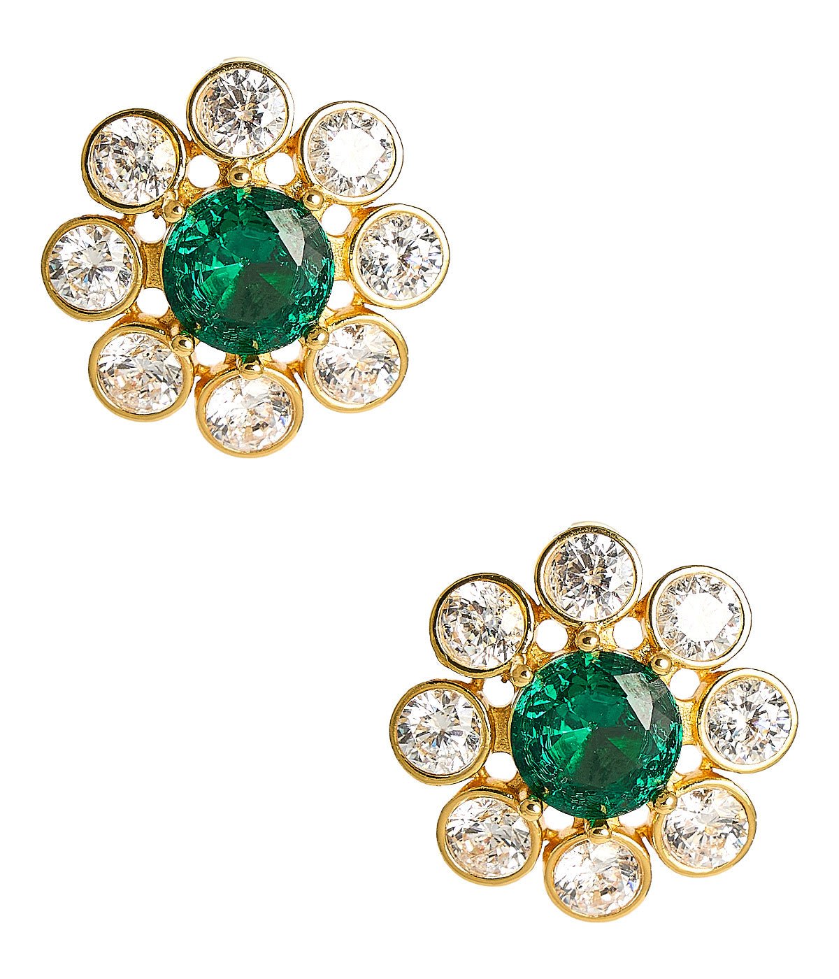 Kelly- Emerald  Stud Earrings- 18k Gold Plated - Belle of the Ball Collection