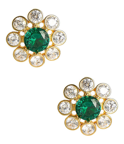 Kelly- Emerald  Stud Earrings- 18k Gold Plated - Belle of the Ball Collection