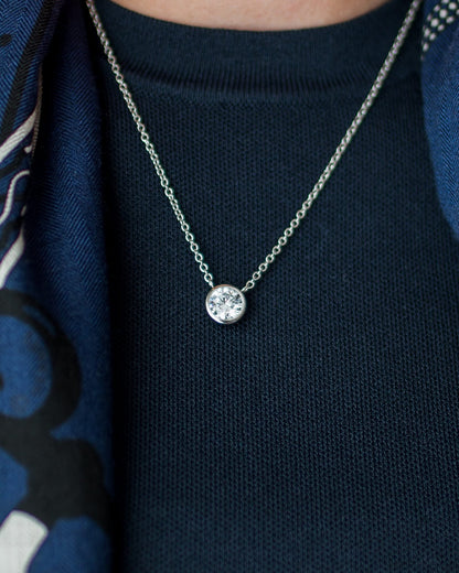 Large Rhinestone Bezel Necklace - 18k Gold Plated