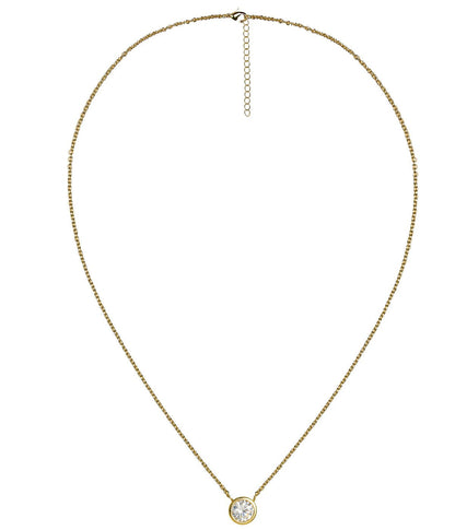 Large Rhinestone Bezel Necklace - 18k Gold Plated