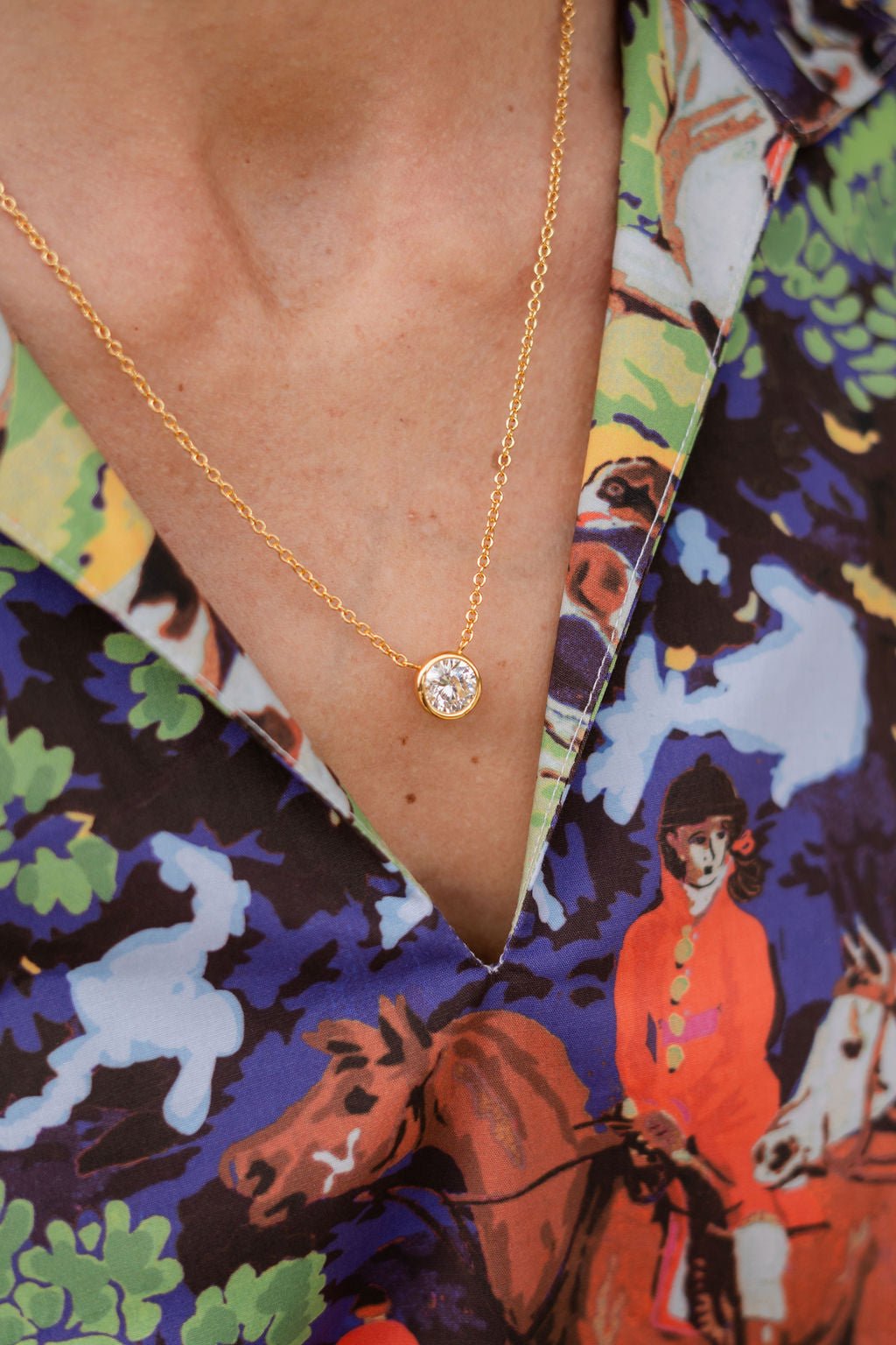 Large Rhinestone Bezel Necklace - 18k Gold Plated