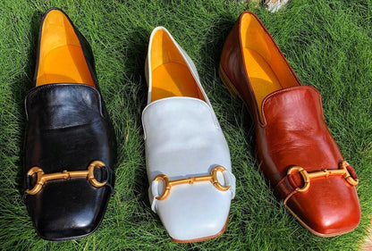 Cognac Leather  Square Toe Loafer