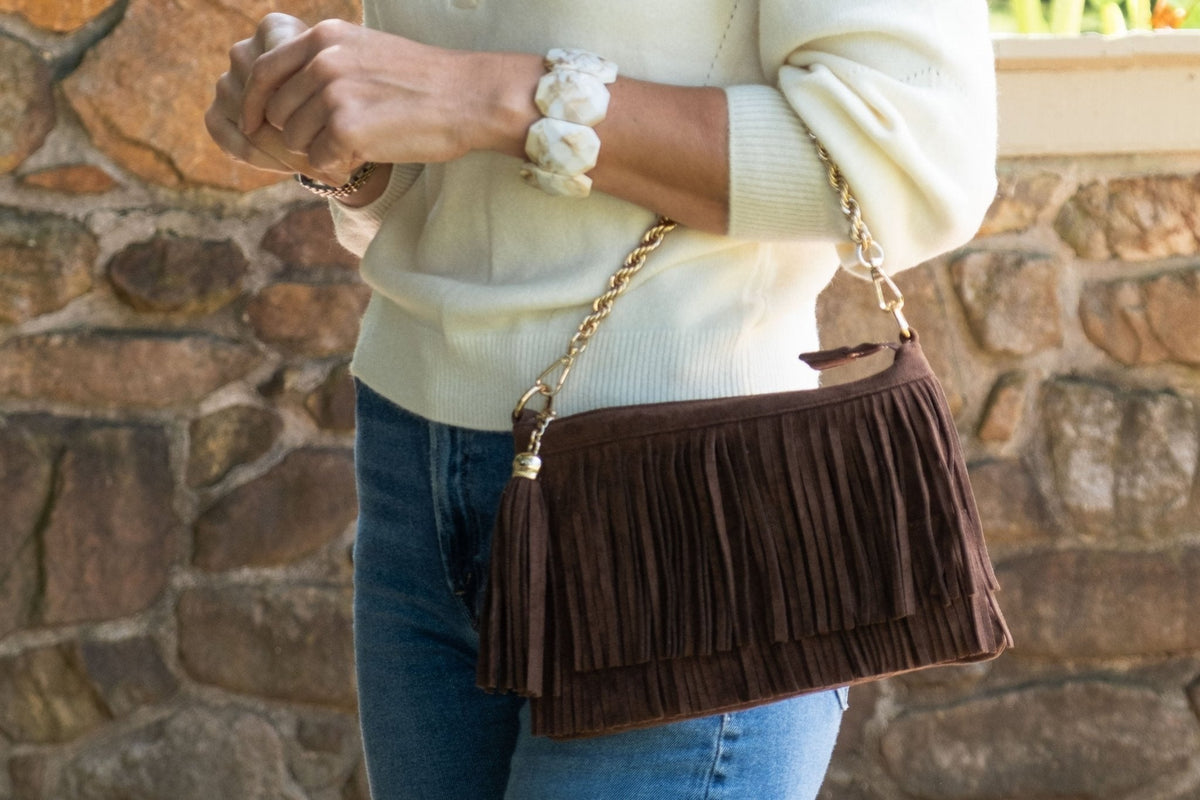 Sloane Fringe Faux Suede Clutch