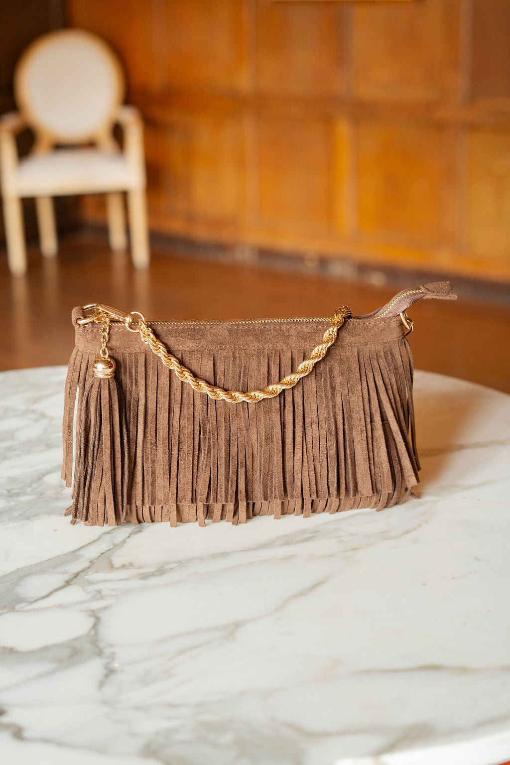 Sloane Fringe Faux Suede Clutch
