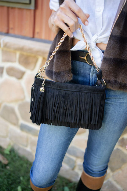 Sloane Fringe Faux Suede Clutch