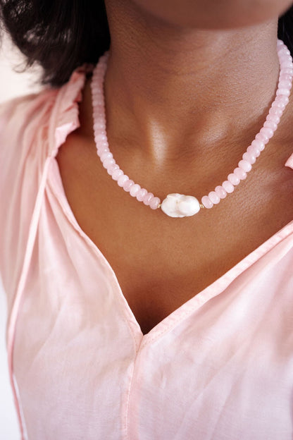 Susie- Quartz Beaded Necklace with freshwater Pearl